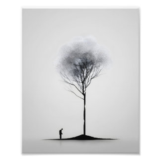 Solitary Reflection Minimalist Black and White Photo Print