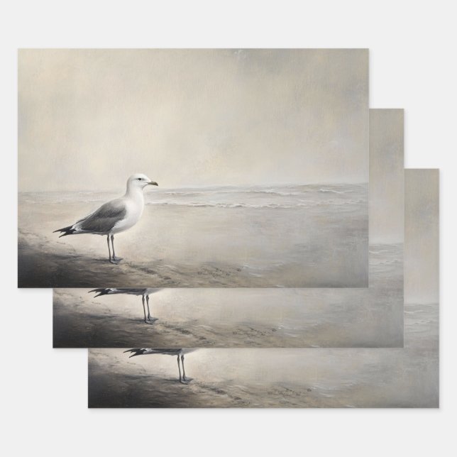 Solitary Seagull by the Shore Wrapping Paper Sheets (Set)