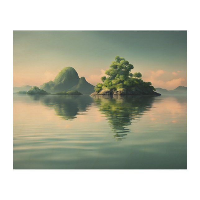 Solitary Serenity: A Tree in the Sea Wood Wall Art (Front)