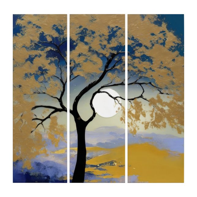 Solitary Silhouette: Moonlit Tree Triptych (Front)
