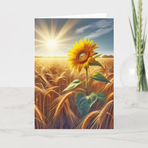 Solitary Sunflower In Wheat Field Encourgement Card