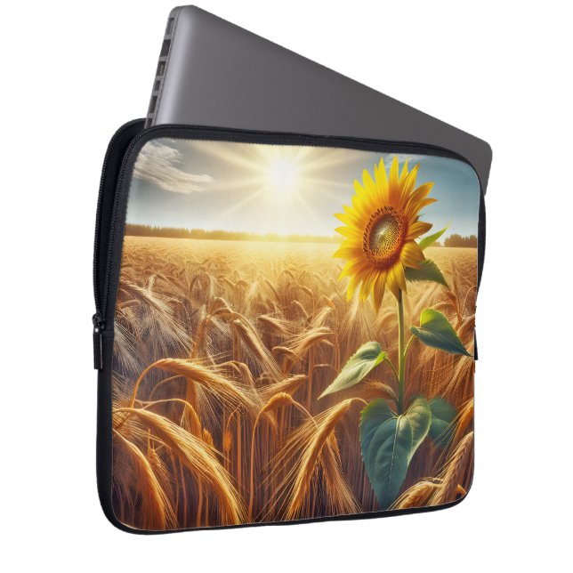Solitary Sunflower In Wheat Field  Laptop Sleeve (Front Right)