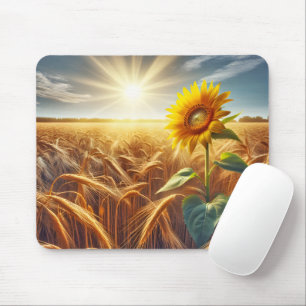 Solitary Sunflower In Wheat Field  Mouse Pad