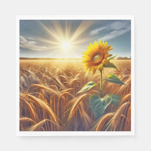 Solitary Sunflower In Wheat Field  Napkins