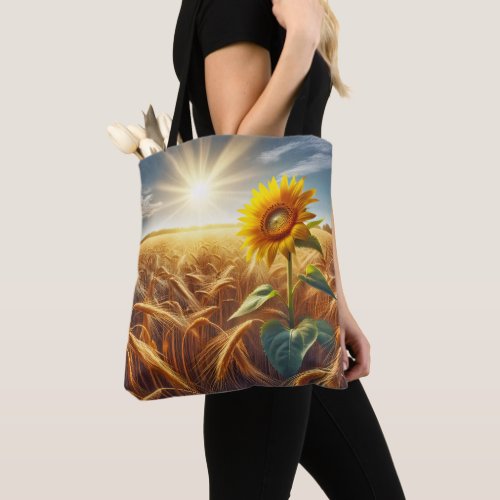 Solitary Sunflower In Wheat Field  Tote Bag