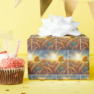 Solitary Sunflower In Wheat Field Wrapping Paper