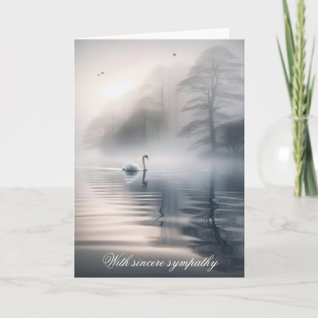 Solitary Swan On Misty Lake Sympathy Card (Front)