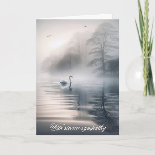 Solitary Swan On Misty Lake Sympathy Card