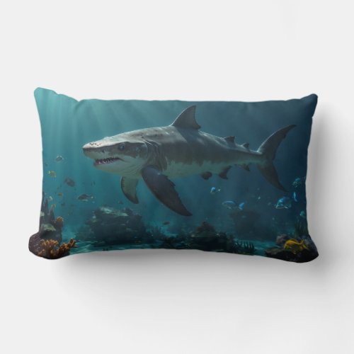 Solitary Swimming Shark  Lumbar Pillow