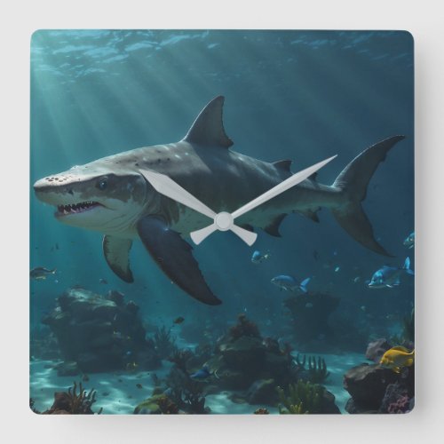 Solitary Swimming Shark  Square Wall Clock