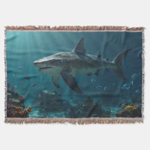 Solitary Swimming Shark  Throw Blanket