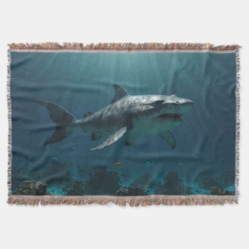 Solitary Swimming Shark  Throw Blanket