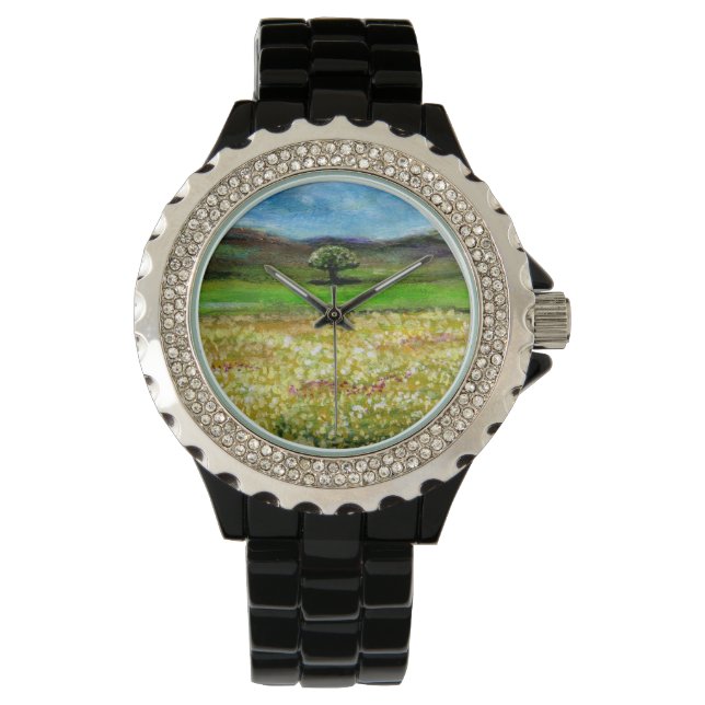 SOLITARY TREE IN THE GREEN YELLOW FLOWER FIELD WATCH (Front)