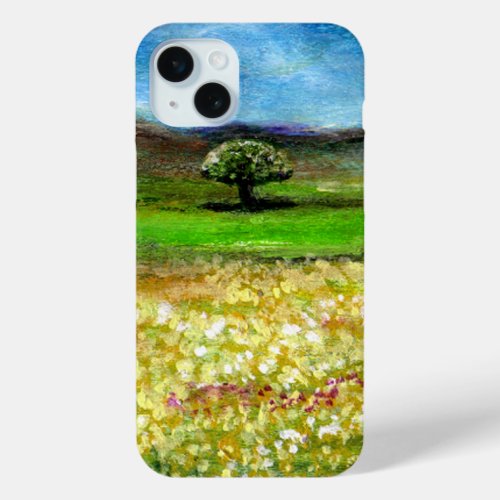 SOLITARY TREE IN THE YELLOW FLOWER FIELDTUSCANY iPhone 15 PLUS CASE
