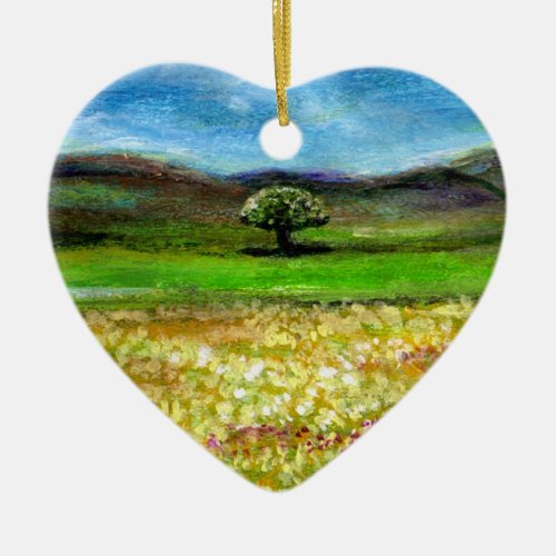 SOLITARY TREE IN THE YELLOW FLOWER FIELDTUSCANY CERAMIC ORNAMENT