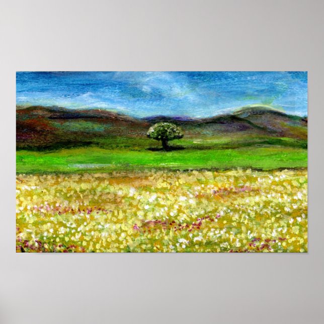 SOLITARY TREE IN THE YELLOW FLOWER FIELD,TUSCANY POSTER (Front)