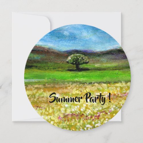 SOLITARY TREE IN YELLOW FLOWER FIELD SUMMER PARTY INVITATION