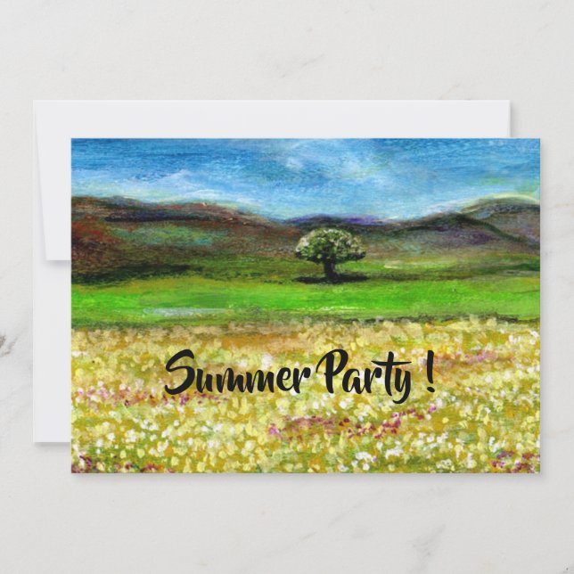 SOLITARY TREE IN YELLOW FLOWER FIELD SUMMER PARTY INVITATION (Front)