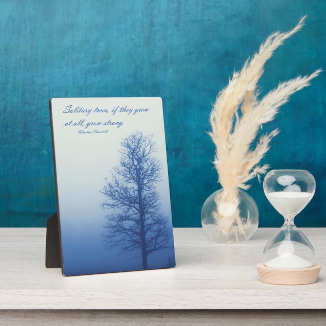 Solitary Trees Grow Strong  -  Silhouette in Fog Plaque (Side)