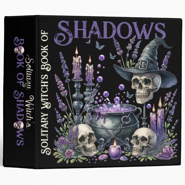 Solitary Witch's Book of Shadows Skulls Cauldron 3 Ring Binder (Front/Spine)