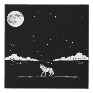 Solitary Wolf Starry Night Tranquil Artwork Faux Canvas Print