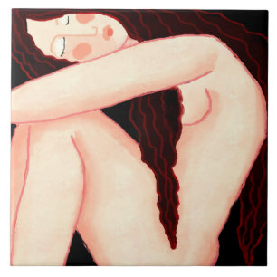 Solitude Abstract Digital Portrait of a Woman Ceramic Tile