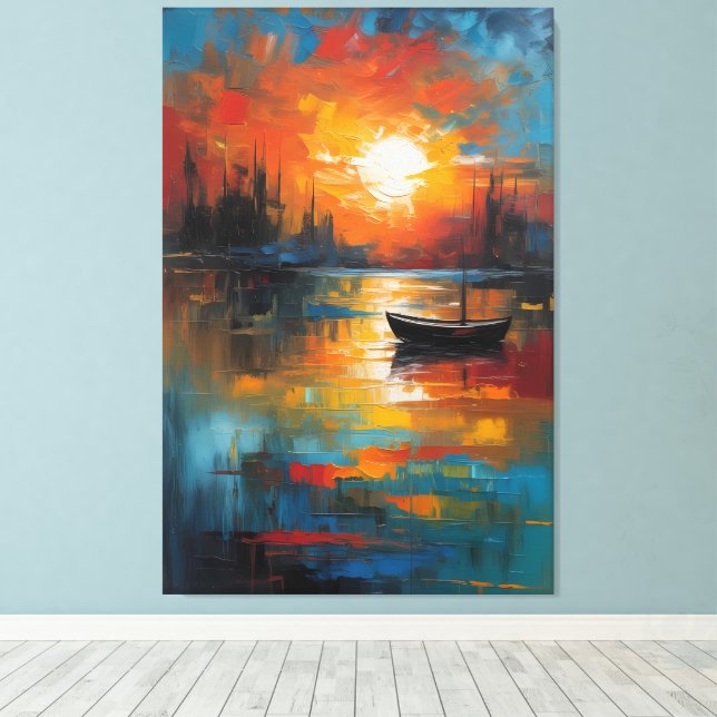 Solitude at Dusk: The Last Boat Canvas Print (Insitu(Wood Floor))