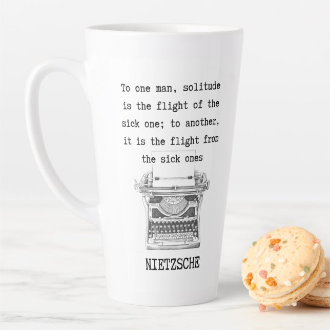 SOLITUDE black and white quote by Nietzsche Latte Mug (In Situ)