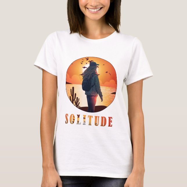 Solitude , Girl stand with a backup of sunset  T-Shirt (Front)