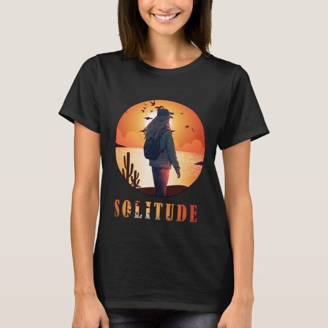 Solitude , Girl stand with a backup of sunset  T-Shirt (Front)