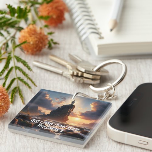 Solitude on the Sea THE LORD IS MY ROCK Keychain