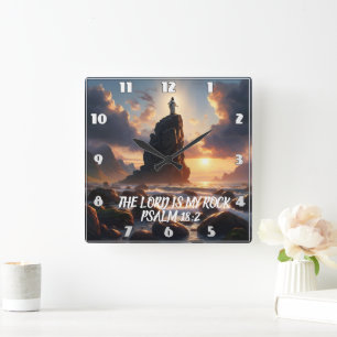 Solitude on the Sea THE LORD IS MY ROCK Square Wall Clock