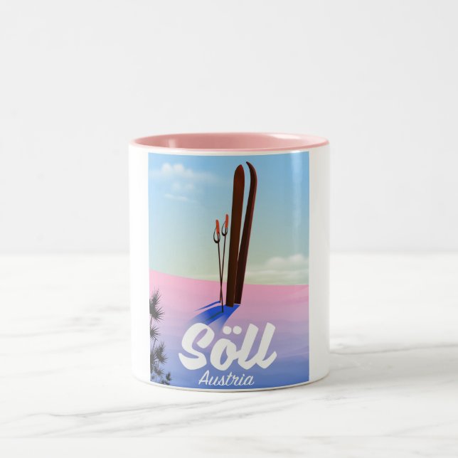 Söll, Austria Ski travel poster Two-Tone Coffee Mug (Center)