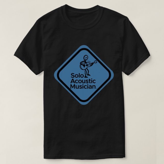 Solo Acoustic Musician Men's Black Tee Blue Logo  (Design Front)