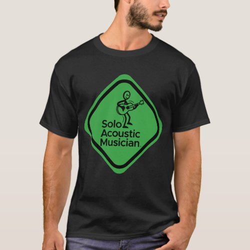 Solo Acoustic Musician Mens Black Tee Green Logo