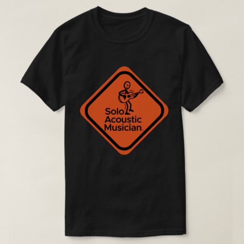 Solo Acoustic Musician Mens Black Tee Orange Logo
