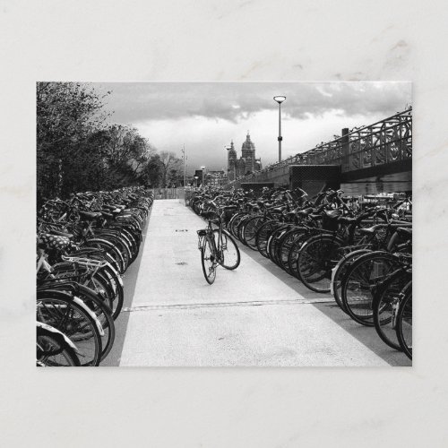 Solo Bike Parking Amsterdam Black and White Postcard
