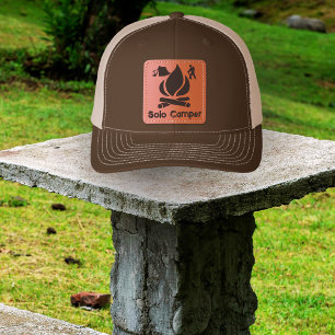 Solo Camper RV Life Outdoor Adventure Camping Leather Patch Hat