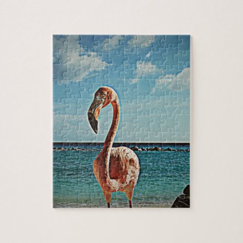 Solo flamingo vintage photo HFPHOT71 Jigsaw Puzzle