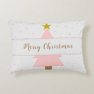 Solo Pink Christmas Tree and Golden Star Accent Pillow