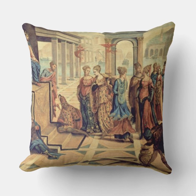 Solomon and the Queen of Sheba Throw Pillow (Front)