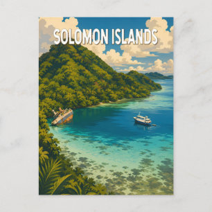Solomon Islands Illustration Travel Art Vintage Postcard