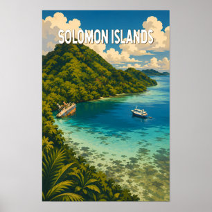 Solomon Islands Illustration Travel Art Vintage Poster
