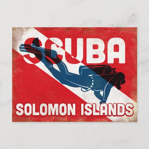 Solomon Islands Scuba Diver _ Blue Retro Postcard