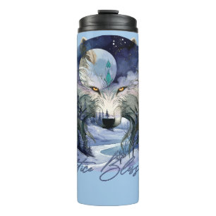 Solstice Blessings Winter Wolf Moonlight Woods Thermal Tumbler