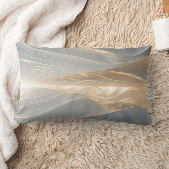 Solstice Echo – Luminous Gold Wave Abstract Throw  Lumbar Pillow (Blanket)