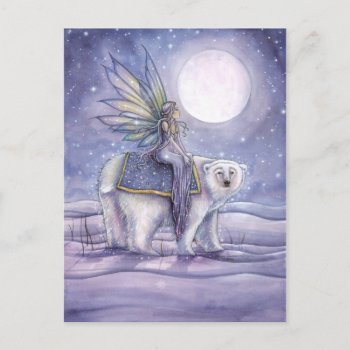 Solstice Fairy And Polar Bear Art Postcard by robmolily at Zazzle