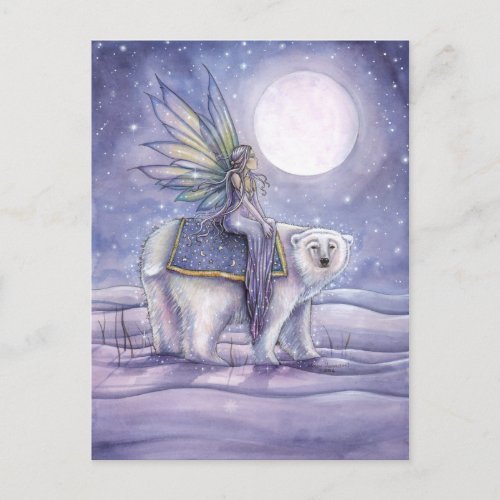 Solstice Fairy and Polar Bear Art Postcard