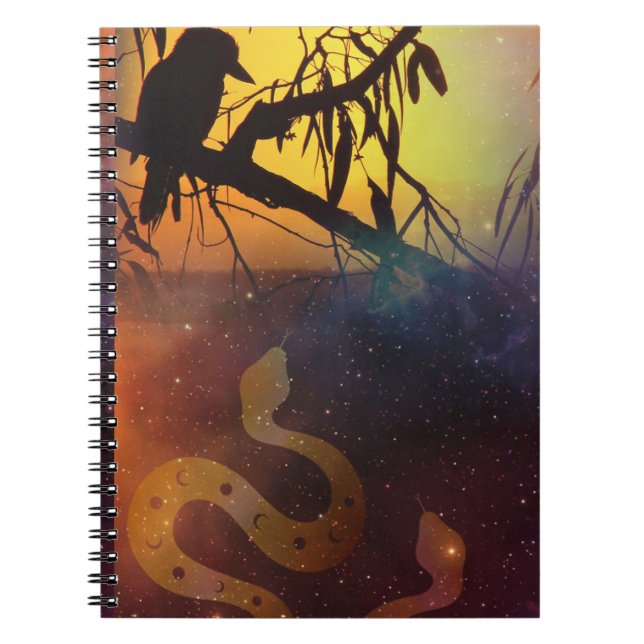 Solstice Kookaburra Silhouette Celestial Snake Notebook (Front)