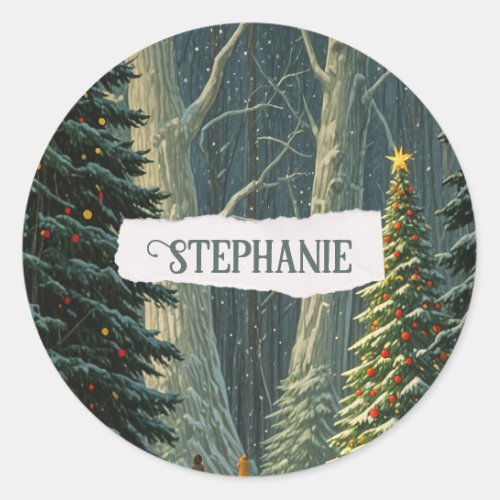 Solstice Spruce Personalized Christmas  Classic Round Sticker